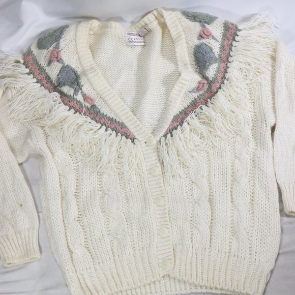 CLASSIC EXPRESSIONS Knitted by Hand Fringe Collar Button Sweater Sz 18W Women - Picture 1 of 11